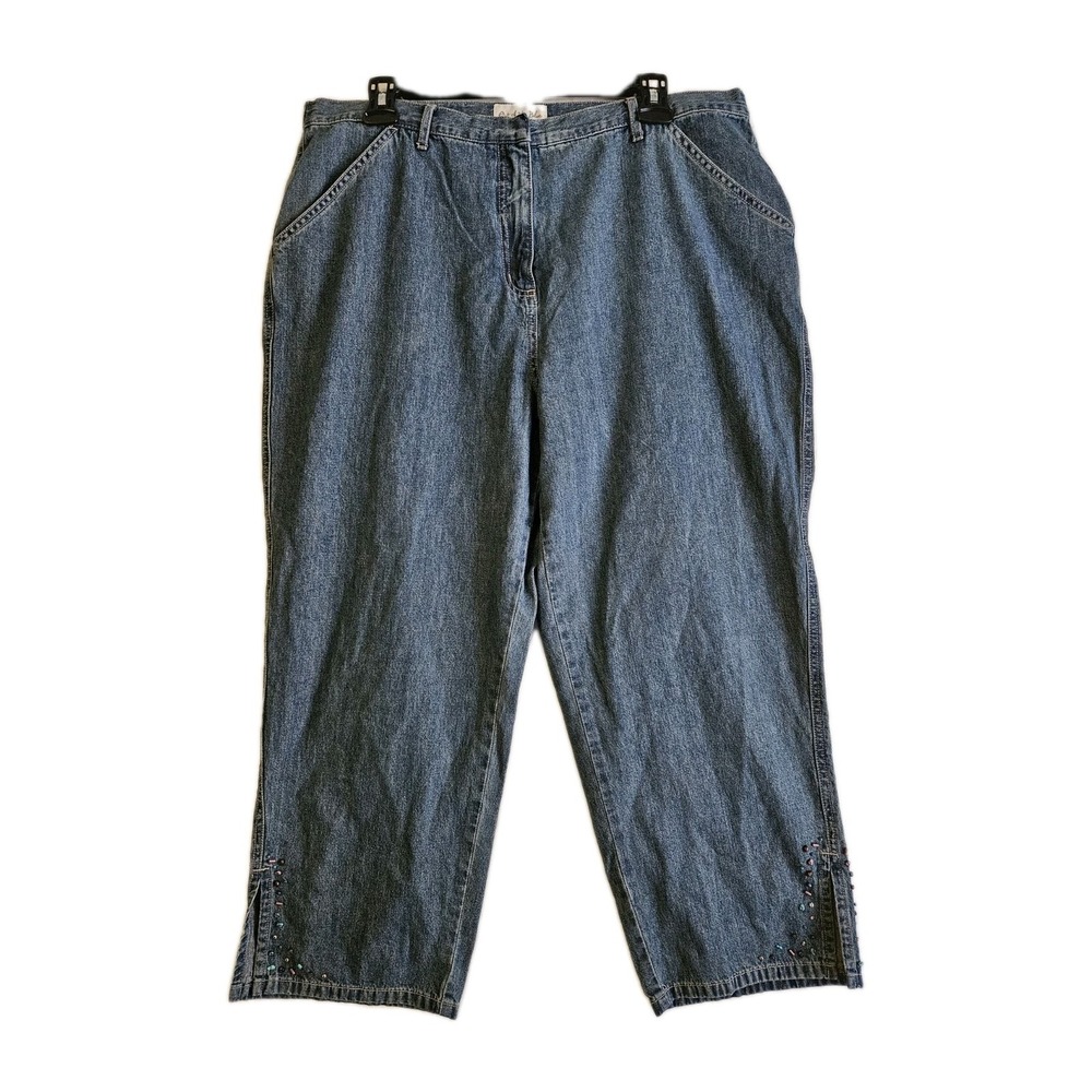 J.Jill Capri Jeans Women's 18P (35x24.5) Blue Beaded Side Slit Bohemian‎ Relaxed